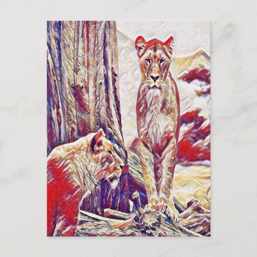 山に囲まれた雌ライオン ポストカード (正面)