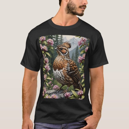 山に囲まれた雷鳥のキャラクター Tシャツ (正面)