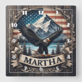 山に広がるワシ スクエア壁時計 (正面)