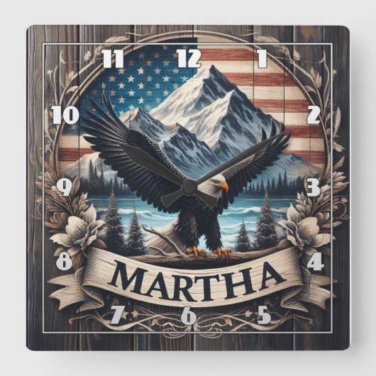 山に広がるワシ スクエア壁時計 (正面)