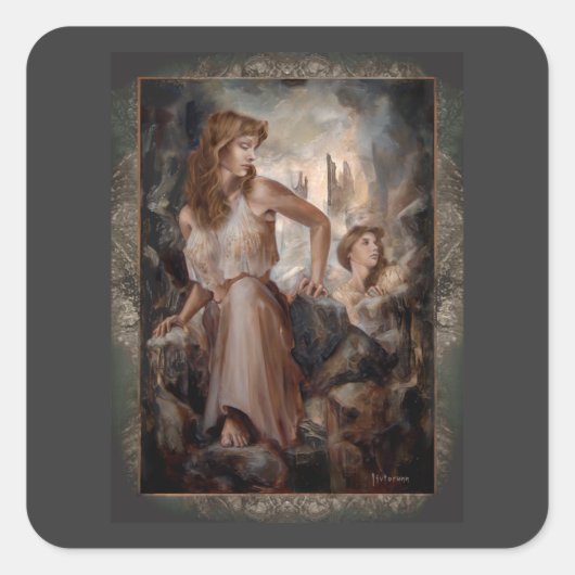 「山に登る」ステッカー スクエアシール (正面)