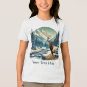 山のそばの小川に立つエルク トライブレンドTシャツ (正面)
