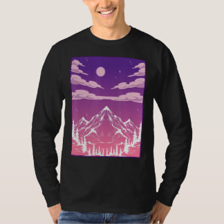 山のアウトドア自然ムーンライトムーンフォレスト Tシャツ