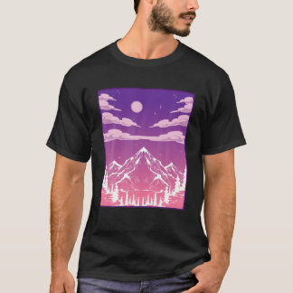 山のアウトドア自然ムーンライトムーンフォレスト Tシャツ