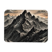 山のアートワークの夕日 マグネット (横)