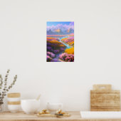 山のオアシス、花のフィールド ポスター (キッチン)