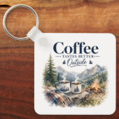 山のキャンプファイヤーで飲むコーヒーは格別 キーホルダー (正面)