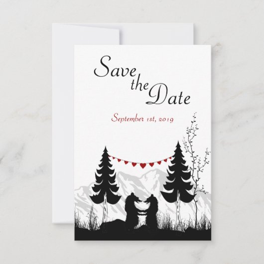 山のクマたちよ、結婚式の日を覚えておいて! ウェディング発表 セーブザデート (正面)