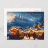 山のクリスマスマーケット – カスタム休日 ポストカード (正面/裏面)