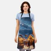 山のクリスマスマーケット – カスタム エプロン (着用した状態)