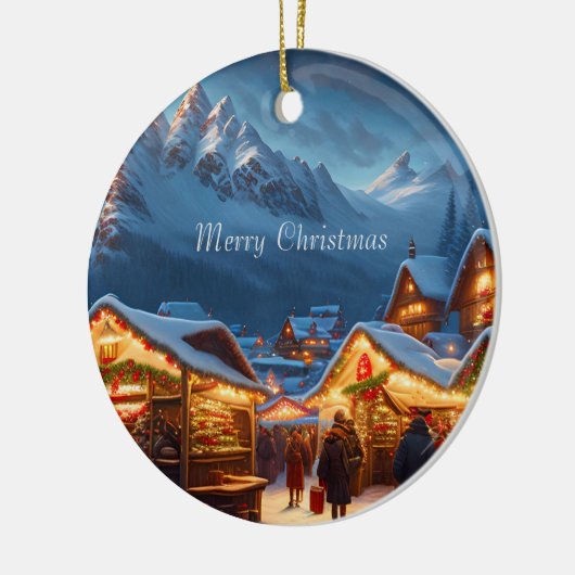 山のクリスマスマーケット – カスタム セラミックオーナメント (左)