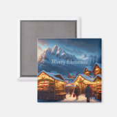 山のクリスマスマーケット – カスタム マグネット (正面/裏面)