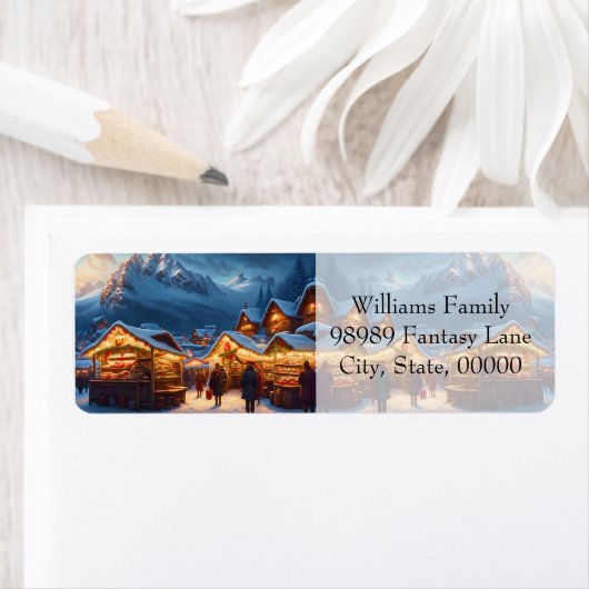 山のクリスマスマーケット – カスタム ラベル (インサイチュ)