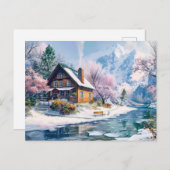 山のコテージと春の花 ポストカード (正面/裏面)
