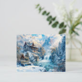 山のコテージバイウォーターフォールドウィンイラストレティ ポストカード (スタンド正面)