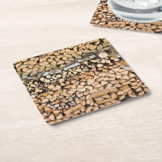 山のコースターの切り刻まれた木 スクエアペーパーコースター (アングル)