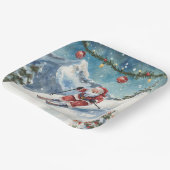 山のサンタクロースとスキークリスマス ペーパープレート (傾斜あり)