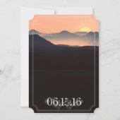 山のシルエットの夕べの日没の結婚式の招待 招待状 (裏面)