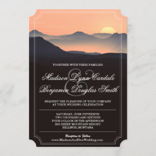 山のシルエットの夕べの日没の結婚式の招待 招待状