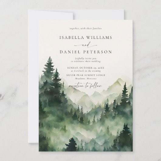 山のシーン素朴フォレスト結婚屋外 招待状 (正面)