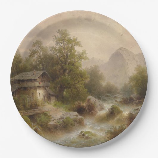 山のストリーム上のミル(アルバート・リーガー著) ペーパープレート (正面)