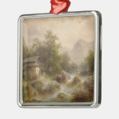 山のストリーム上のミル（アルバート・リーガー著） メタルオーナメント (左)