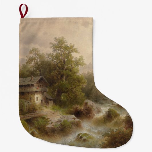 山のストリーム上のミル（アルバート・リーガー著） ラージクリスマスストッキング (正面)