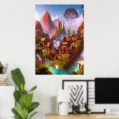 山のチョコレートプディング村 | AI Art ポスター (ホームオフィス)