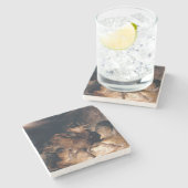 山のトレントで鹿と猟犬 ストーンコースター (横)