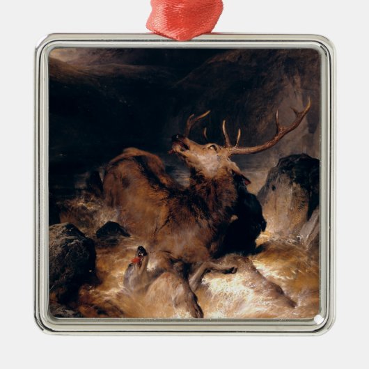 山のトレントで鹿と猟犬 メタルオーナメント (正面)