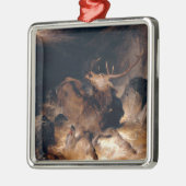 山のトレントで鹿と猟犬 メタルオーナメント (左)