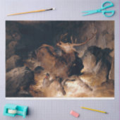 山のトレントで鹿と猟犬 薄葉紙 (クラフト)