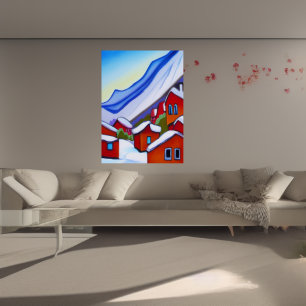 山のノルウェーの村   AIアートポスター ポスター