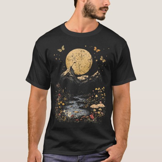 山のハイキング コテージコア 花 夏 キャンプ Tシャツ (正面)