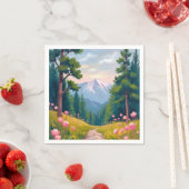 山のハイキング | 花の自然の風景 水彩画 スタンダードカクテルナプキン (インサイチュ)