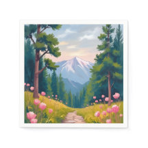 山のハイキング | 花の自然の風景 水彩画