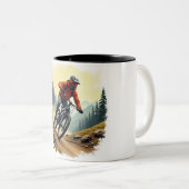 山のバイクもしくは自転車に乗る人マグ ツートーンマグカップ (正面右)