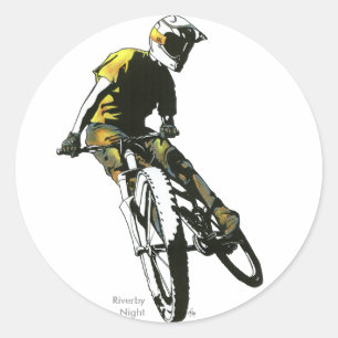 山のバイクもしくは自転車に乗る人v.1 ラウンドシール
