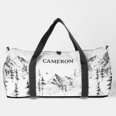 山のパーソナライズされたスケッチ冒険が待ち受ける ダッフルバッグ (裏面)