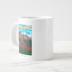 山のビンテージの旅行ポスターを持つハエ ジャンボコーヒーマグカップ