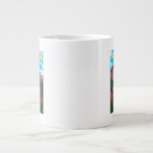 山のビンテージの旅行ポスターを持つハエ ジャンボコーヒーマグカップ (正面)