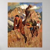 山のピークに3つのアルピニスト、おもしろいヴィンテージ ポスター (正面)