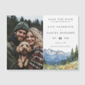 山のフローラ写真の結婚式の日付を保存 マグネット招待状 (正面)