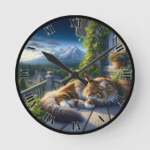 山のポーチにカスタマイズ可能な静かな猫 ラウンド壁時計 (正面)