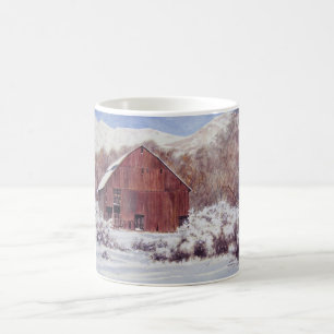 山のマグの雪の納屋 コーヒーマグカップ