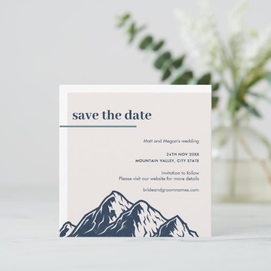 山のモダン自然屋外の日付を保存 招待状 (スタンド正面)