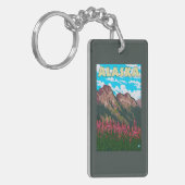 山のヴィンテージ旅行ポスターを持つFireweed キーホルダー (正面左)
