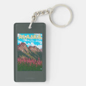 山のヴィンテージ旅行ポスターを持つFireweed キーホルダー (裏面)