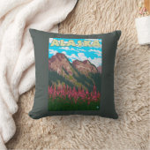 山のヴィンテージ旅行ポスターを持つFireweed クッション (ブランケット)