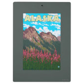 山のヴィンテージ旅行ポスターを持つFireweed クリップボード (裏面)